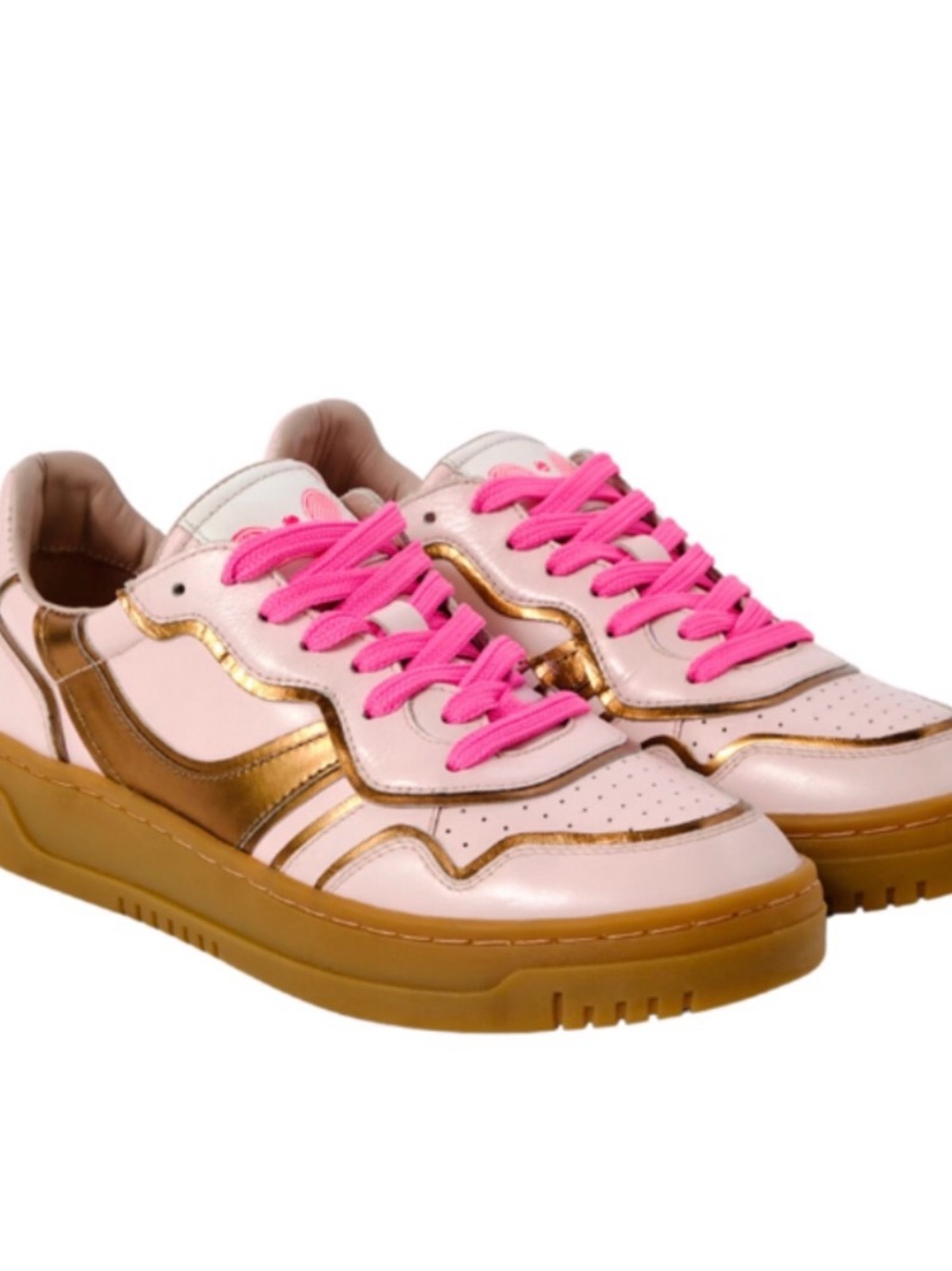 Free People Pink and Gold Low-Top Sneakers with Hot Pink Laces